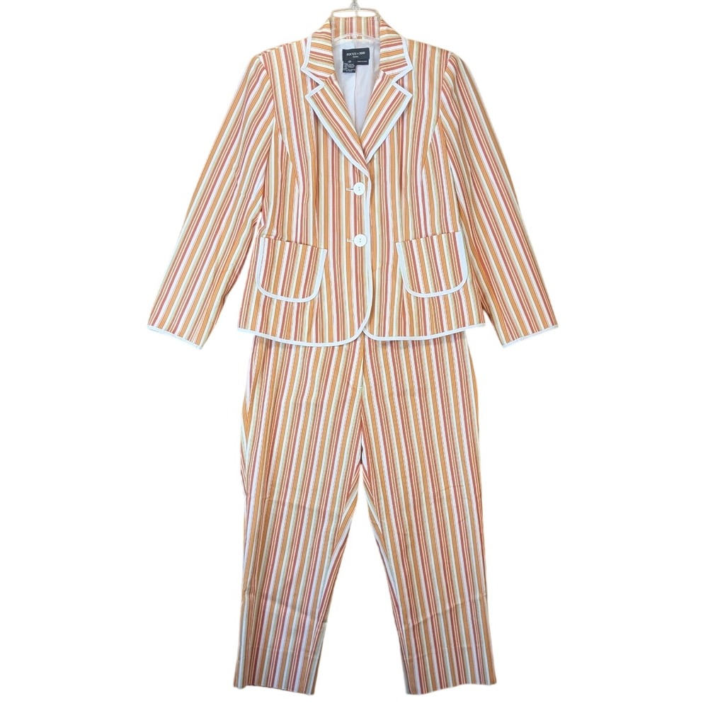 Focus 2000 Petite Women Y2K Colorful Maximalism Striped Blazer Pant Suit Set 12P
